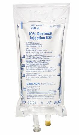Dextrose / Water 10% IV Solution Flexible Bag 250 mL Caloric Agent (1/EA 24/CS) by B Braun Medical, Inc.  ID L5202